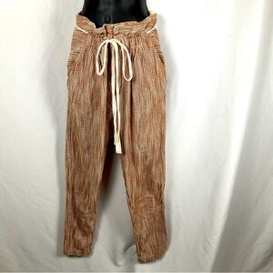 Free People Paper Bag Pants Women’s Size 0 Brown &  Cream Striped Cotton Summer